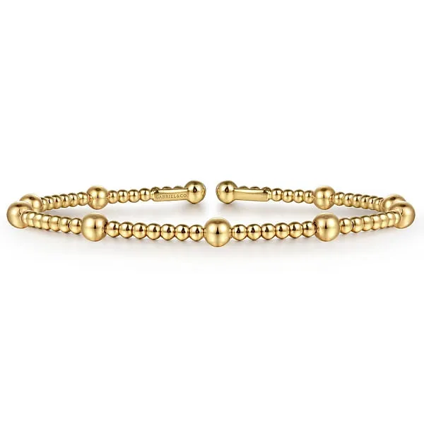 14K Yellow Gold Bujukan Bead Thin Cuff Bracelet
