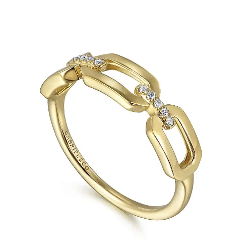 14K Yellow Gold Diamond Link Chain Ladies Ring