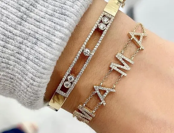14K Yellow Gold Diamond Slider Bangle