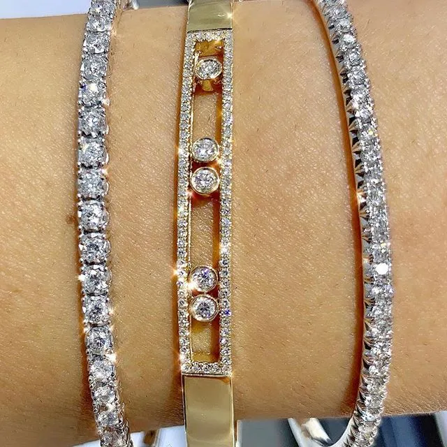 14K Yellow Gold Diamond Slider Bangle