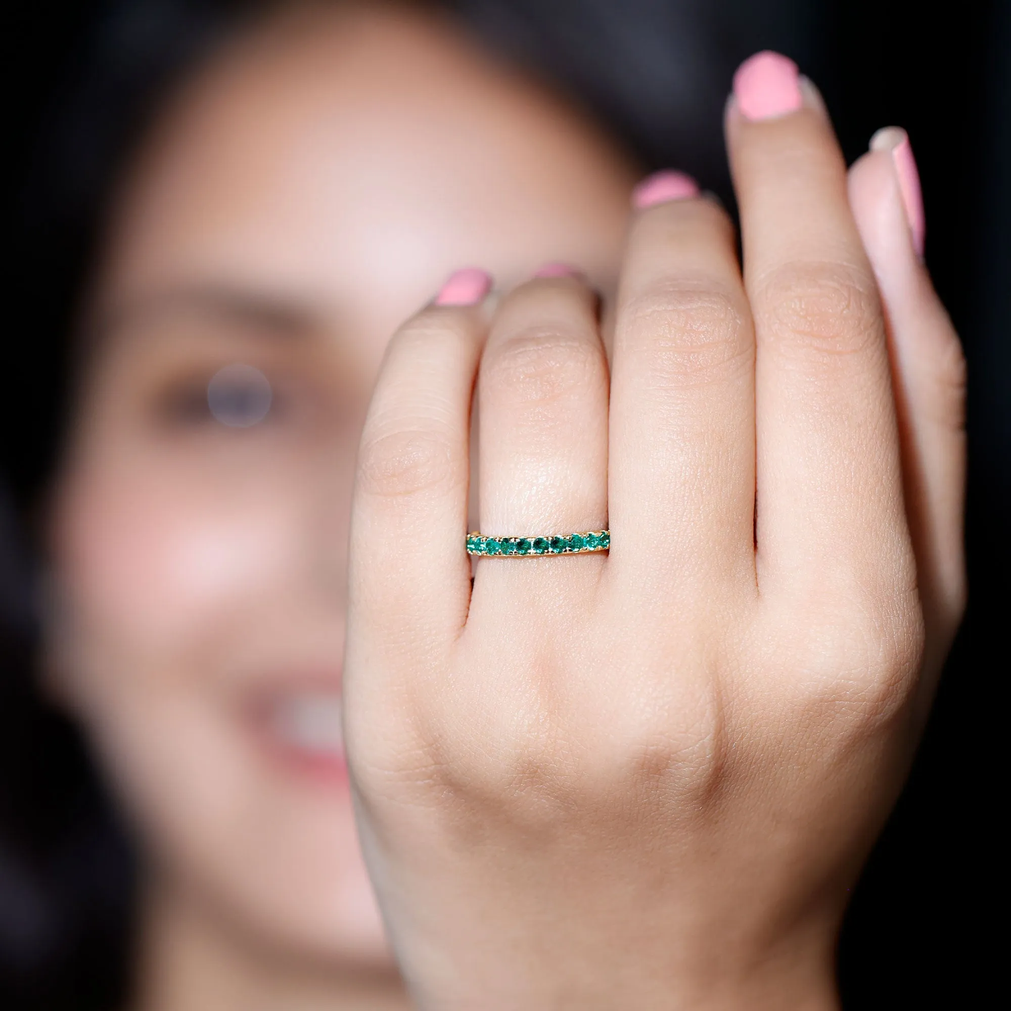 1.5 CT Created Emerald Stackable Eternity Band Ring