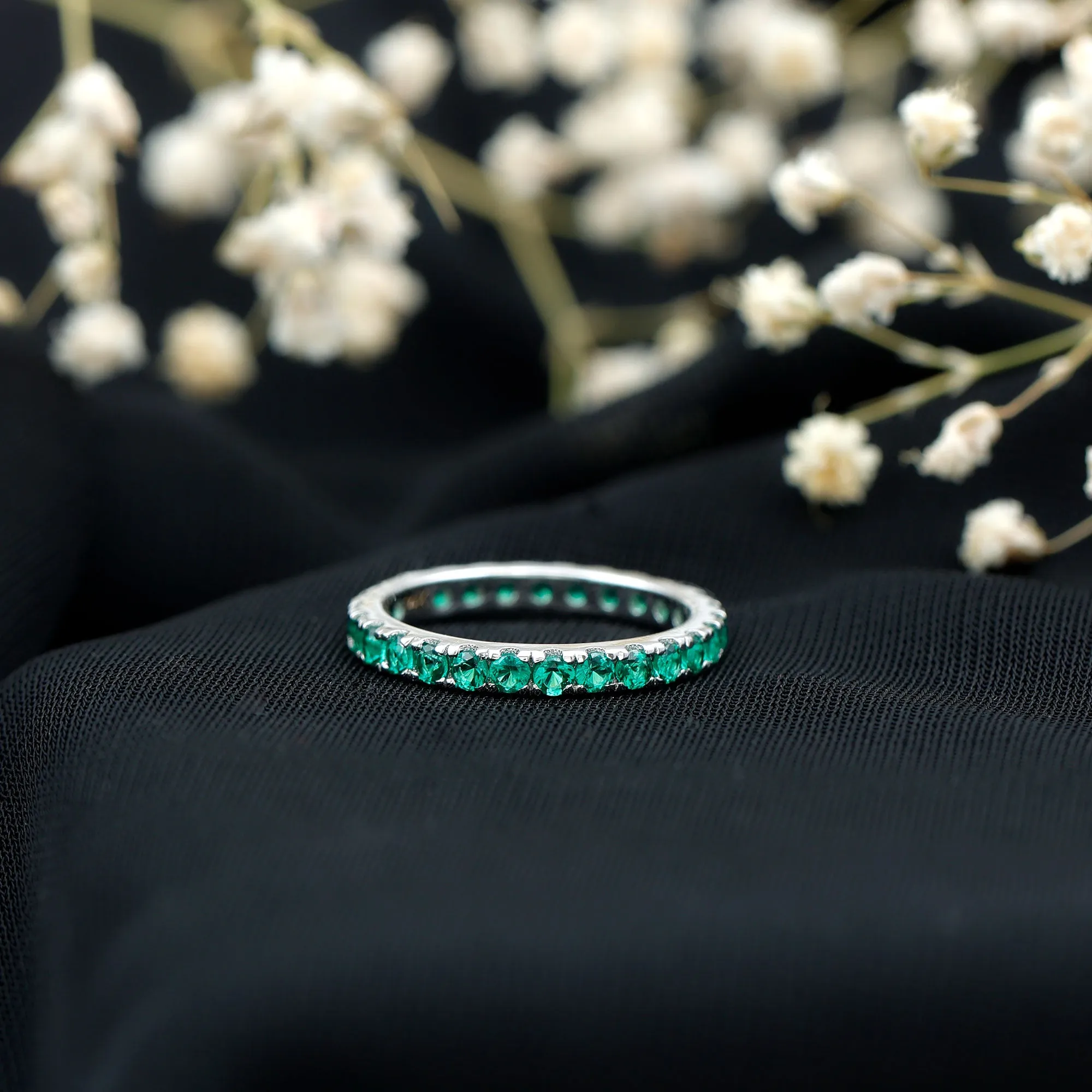 1.5 CT Created Emerald Stackable Eternity Band Ring