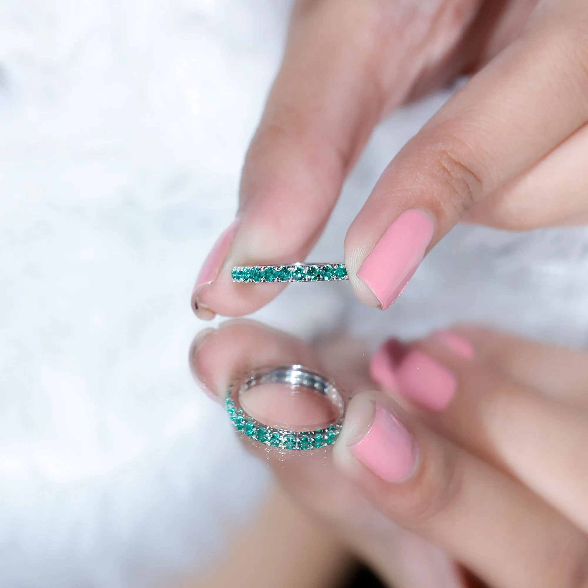 1.5 CT Created Emerald Stackable Eternity Band Ring