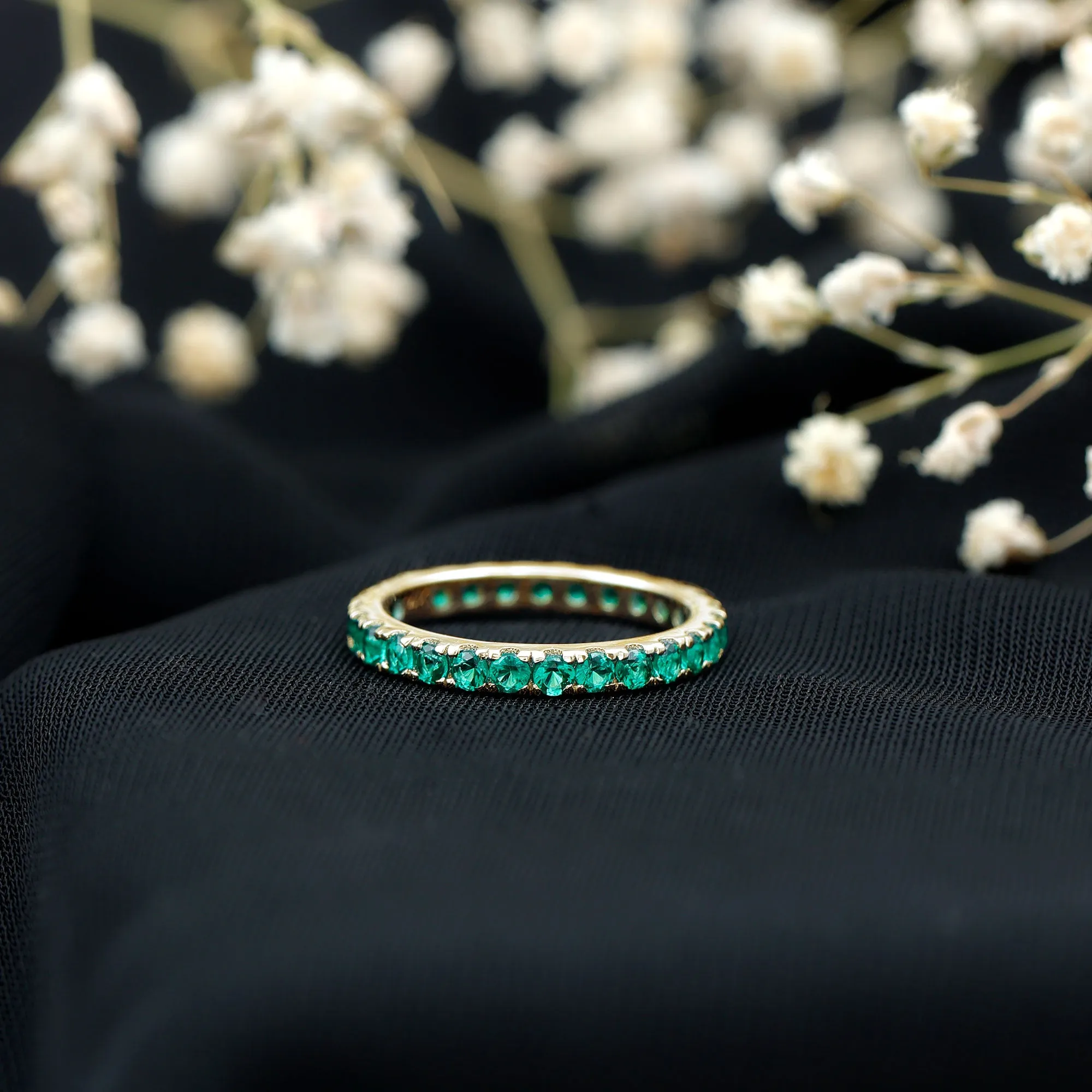 1.5 CT Created Emerald Stackable Eternity Band Ring