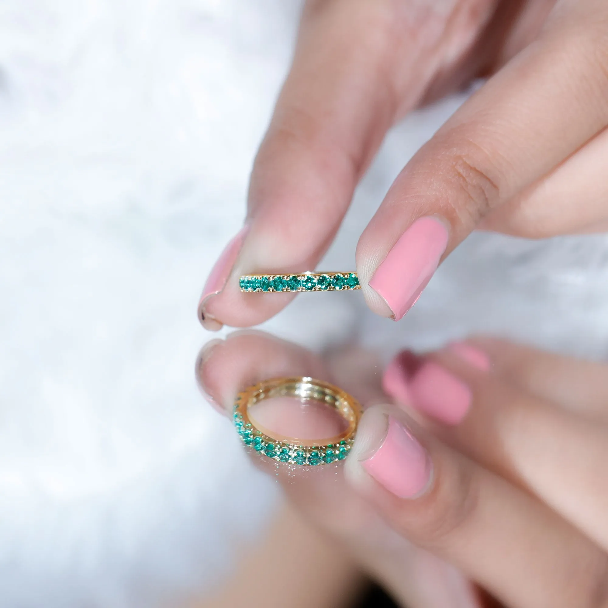 1.5 CT Created Emerald Stackable Eternity Band Ring