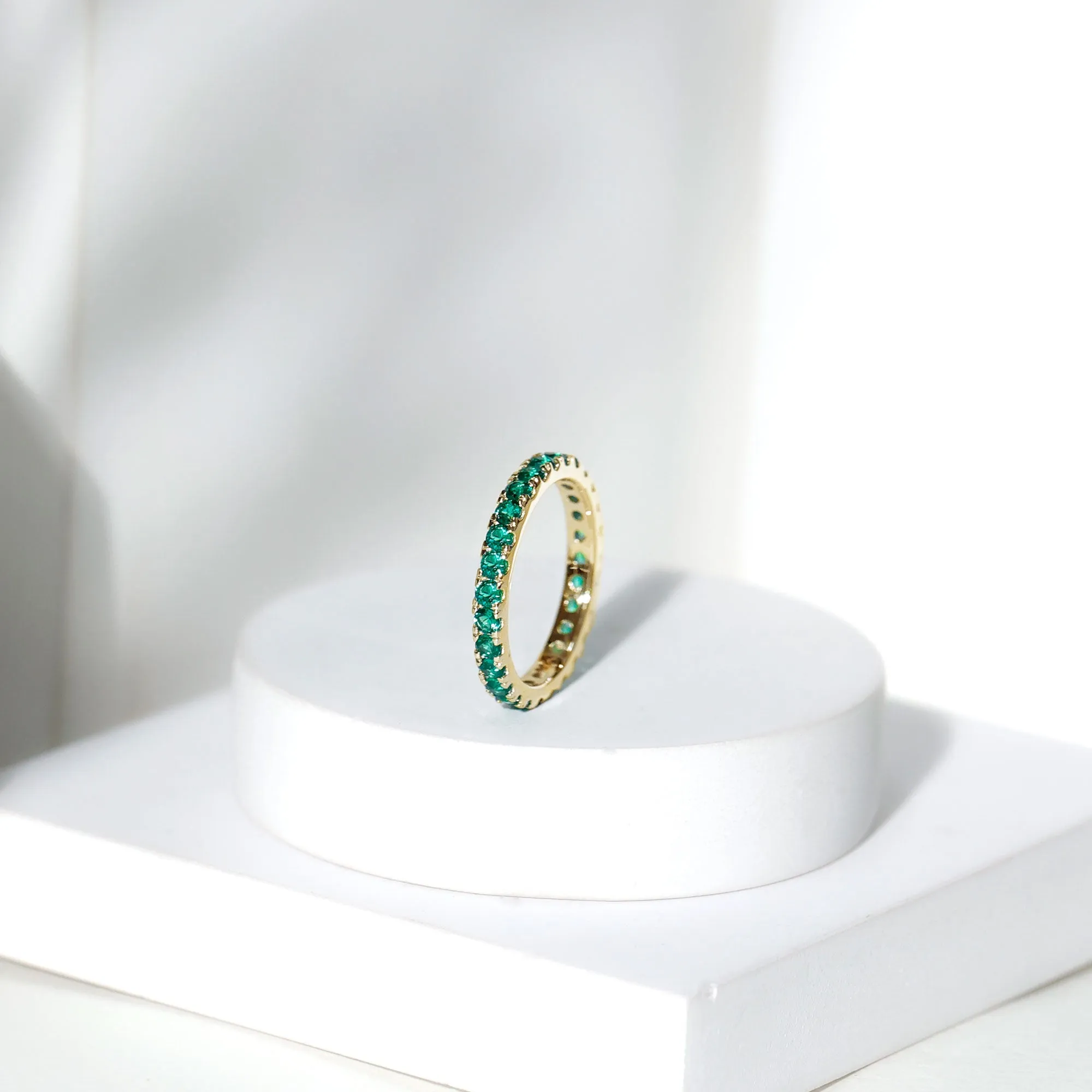 1.5 CT Created Emerald Stackable Eternity Band Ring