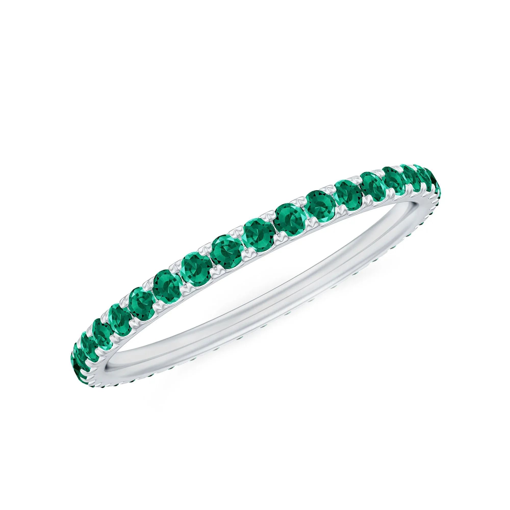 1.5 CT Created Emerald Stackable Eternity Band Ring