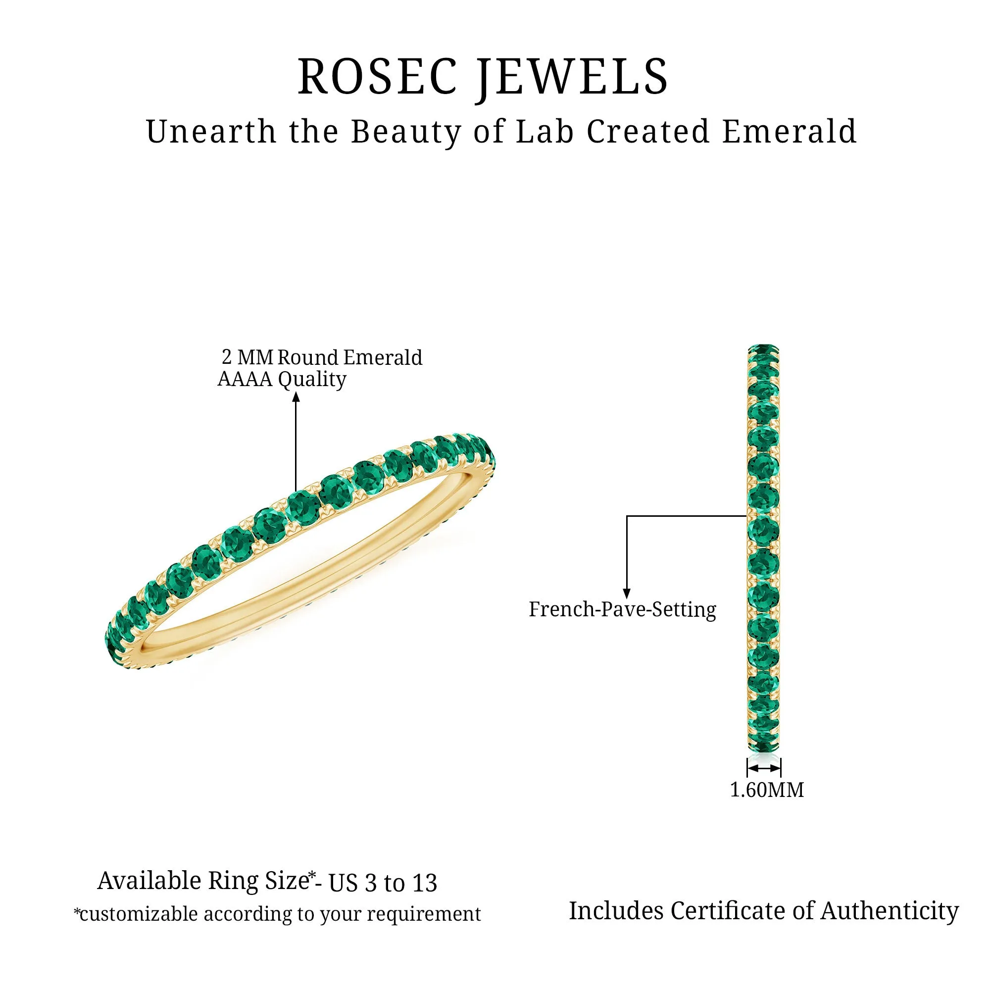 1.5 CT Created Emerald Stackable Eternity Band Ring