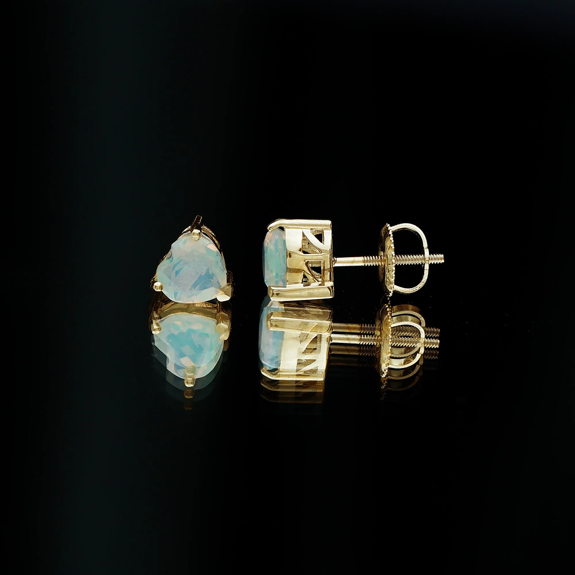 1.50 CT Heart Shape Real Ethiopian Opal Stud Earrings