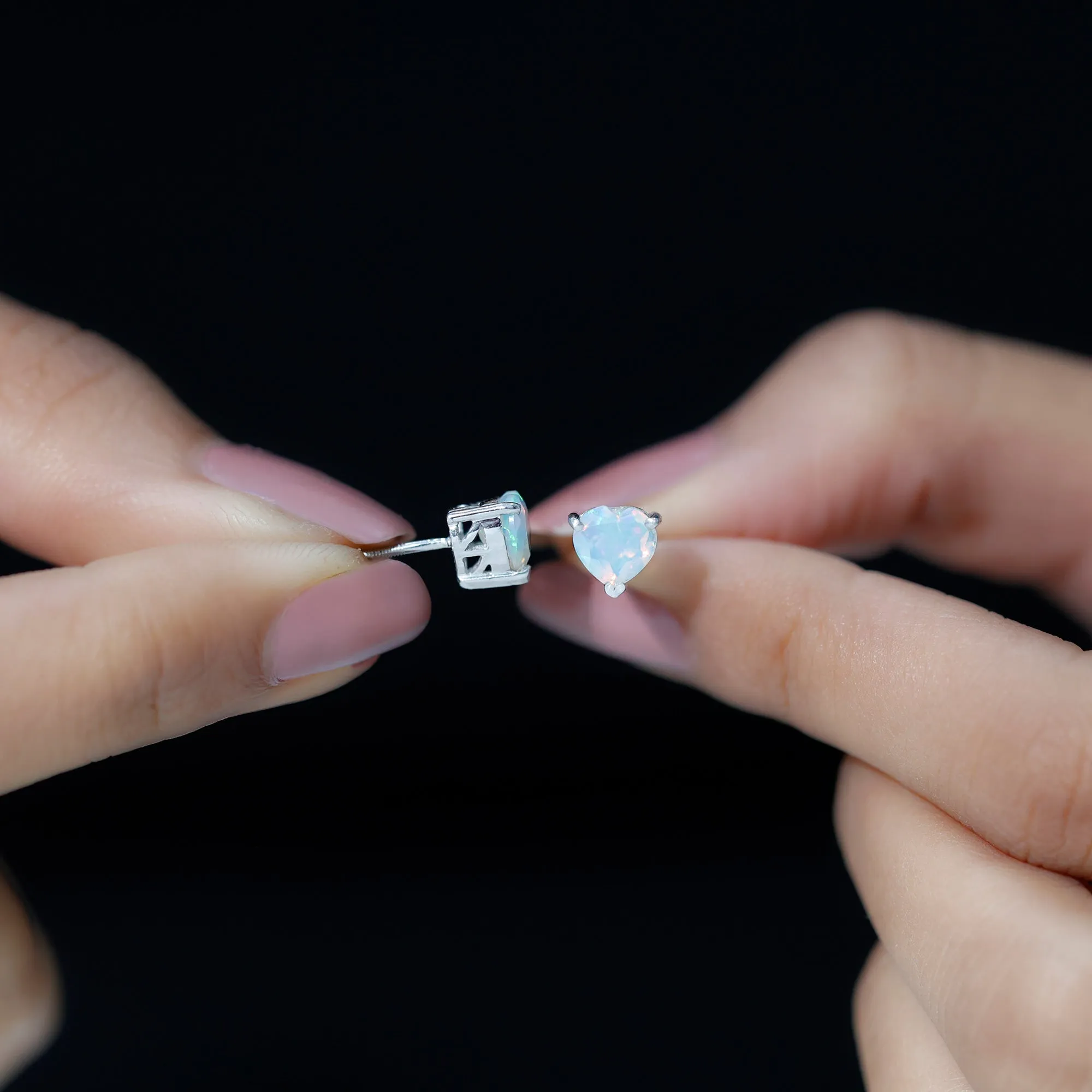 1.50 CT Heart Shape Real Ethiopian Opal Stud Earrings