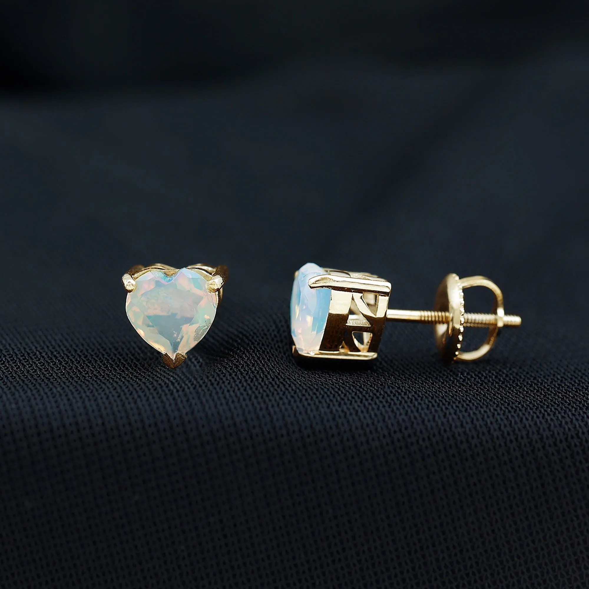 1.50 CT Heart Shape Real Ethiopian Opal Stud Earrings