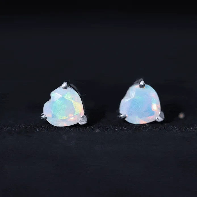 1.50 CT Heart Shape Real Ethiopian Opal Stud Earrings