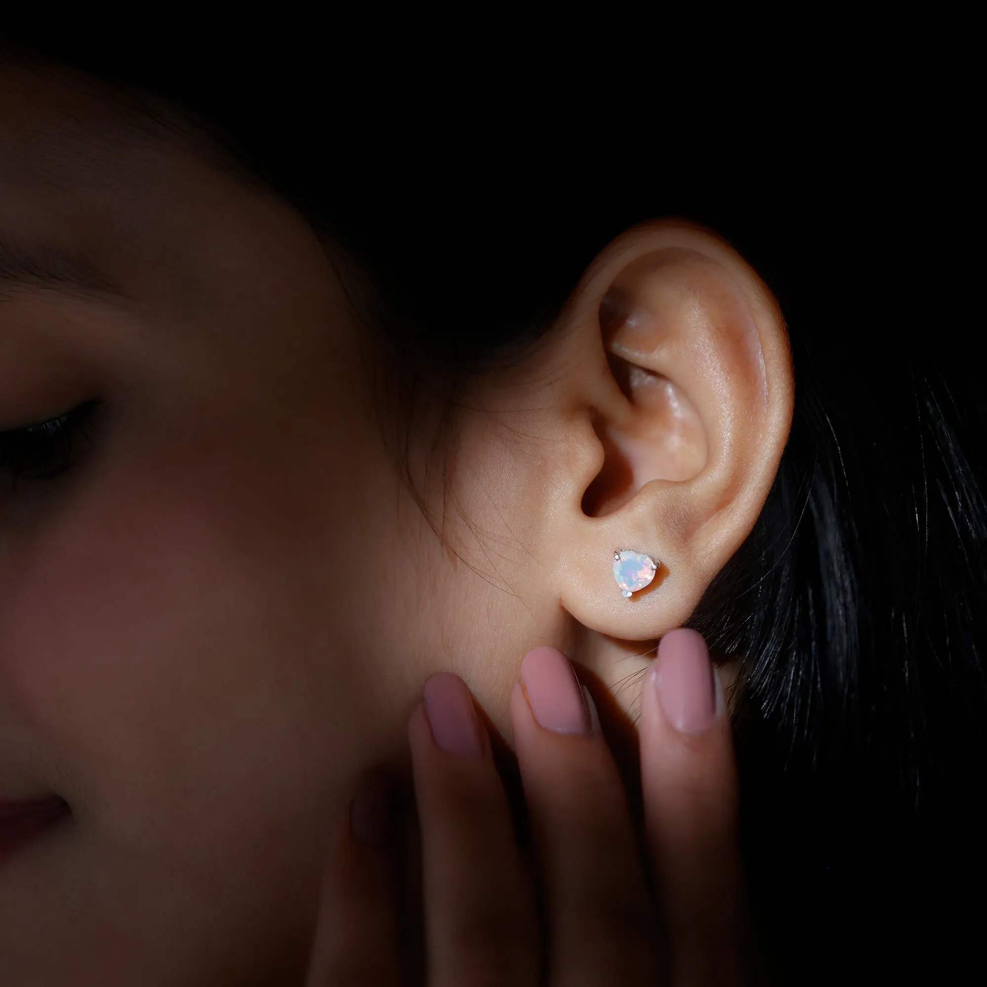 1.50 CT Heart Shape Real Ethiopian Opal Stud Earrings