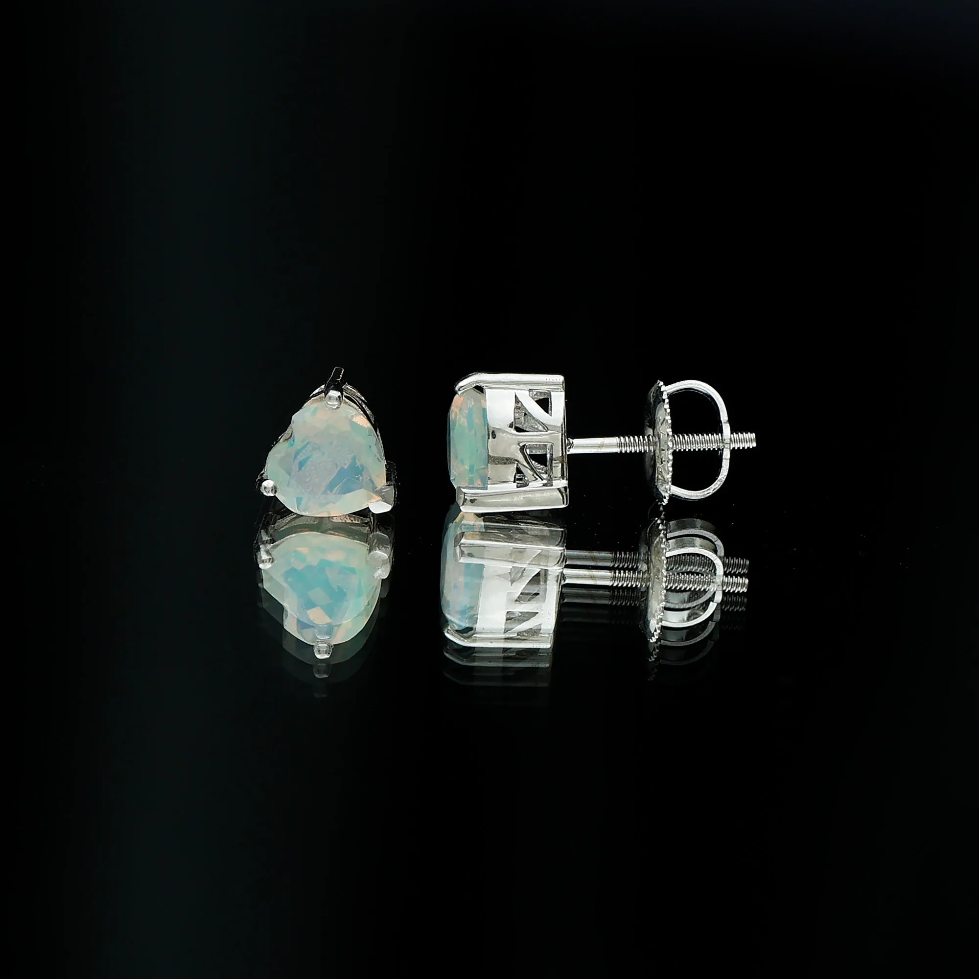 1.50 CT Heart Shape Real Ethiopian Opal Stud Earrings