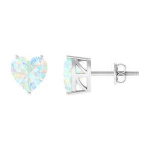 1.50 CT Heart Shape Real Ethiopian Opal Stud Earrings