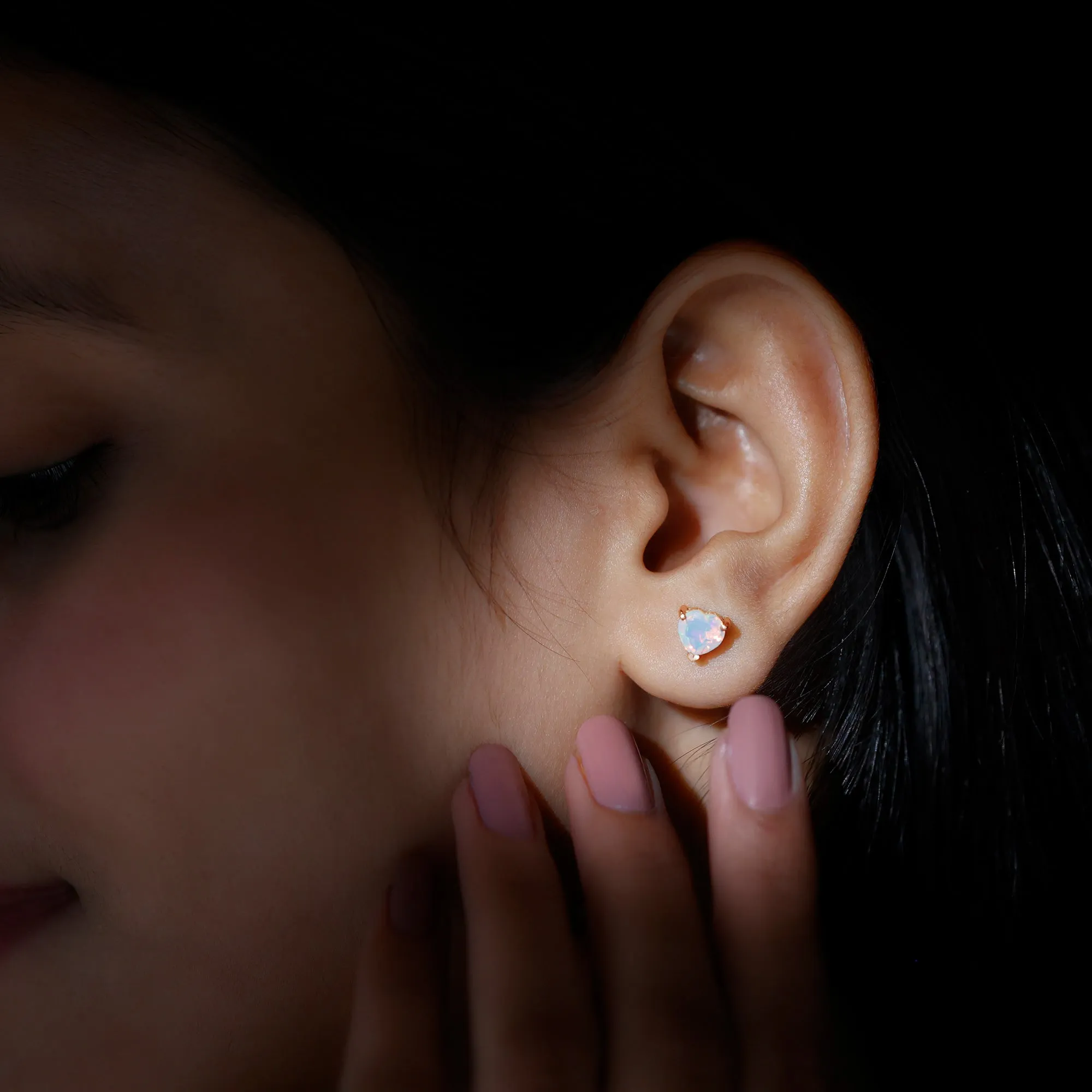 1.50 CT Heart Shape Real Ethiopian Opal Stud Earrings