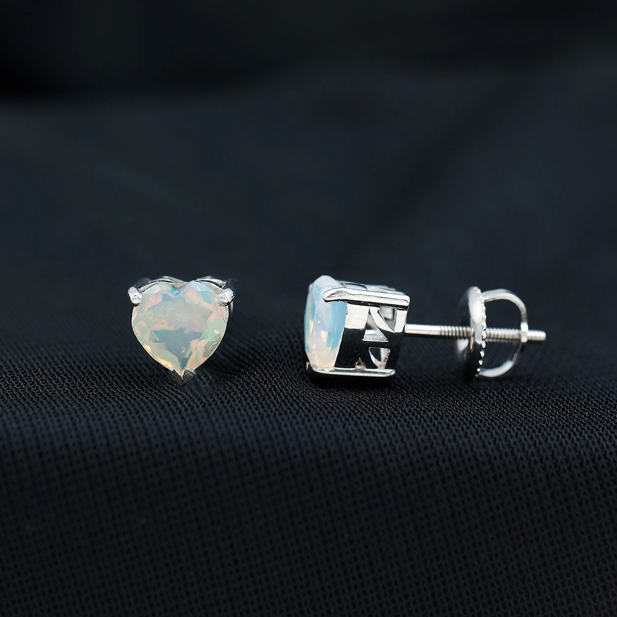 1.50 CT Heart Shape Real Ethiopian Opal Stud Earrings