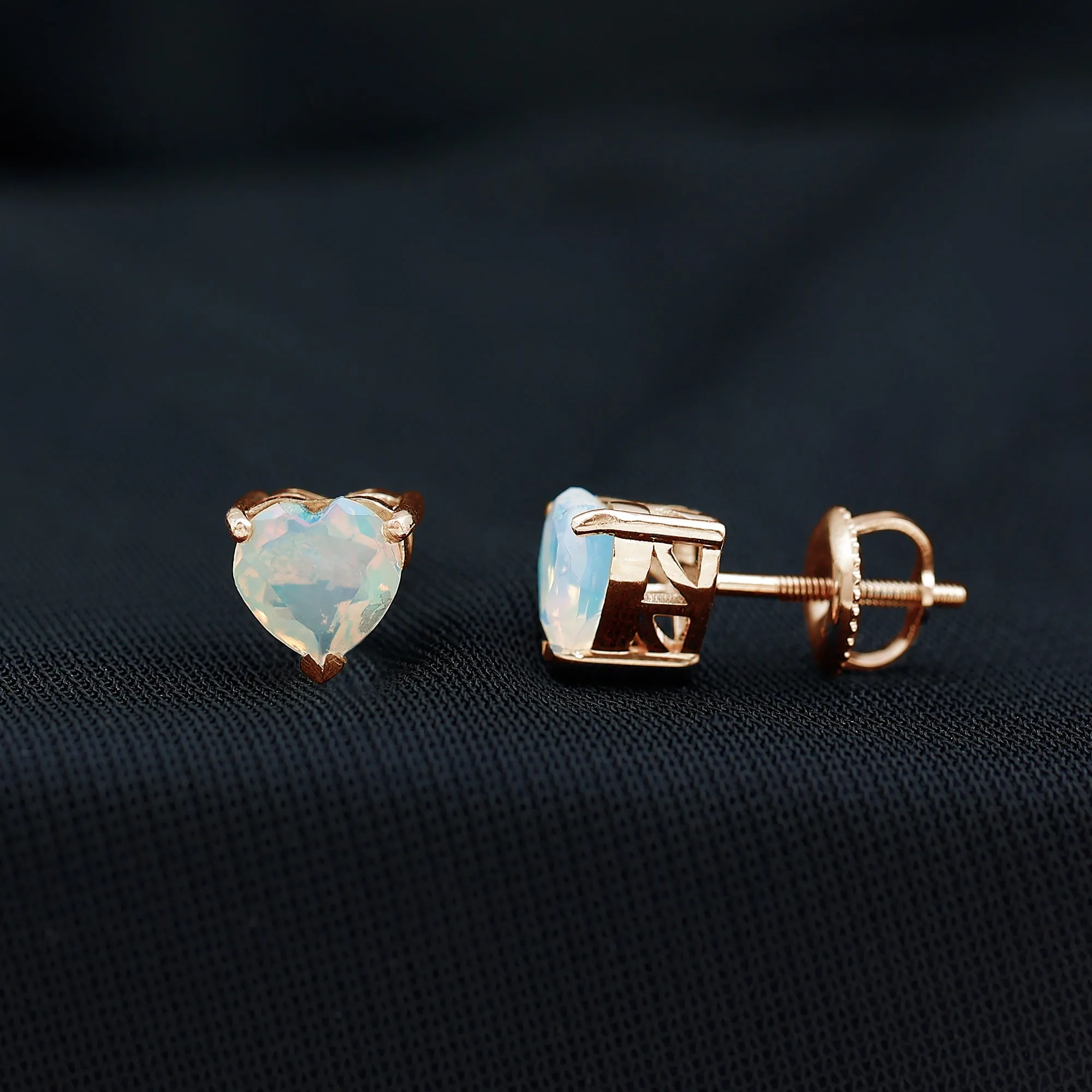 1.50 CT Heart Shape Real Ethiopian Opal Stud Earrings