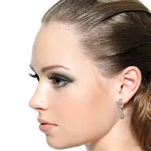 1.58 Carat 14K Solid White Gold Hoop Earrings Diamond Opal