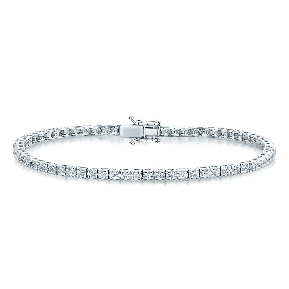 18ct White Gold Brilliant Cut Diamonds Four Claw Set Line Bracelet