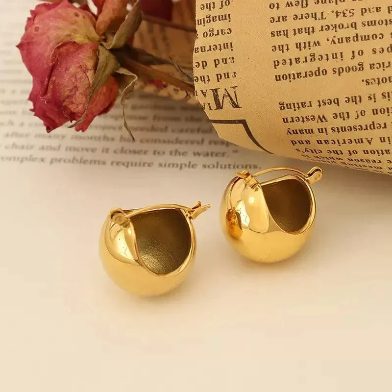 18K Gold Plated Basket Waterproof Stud Hoops Earrings