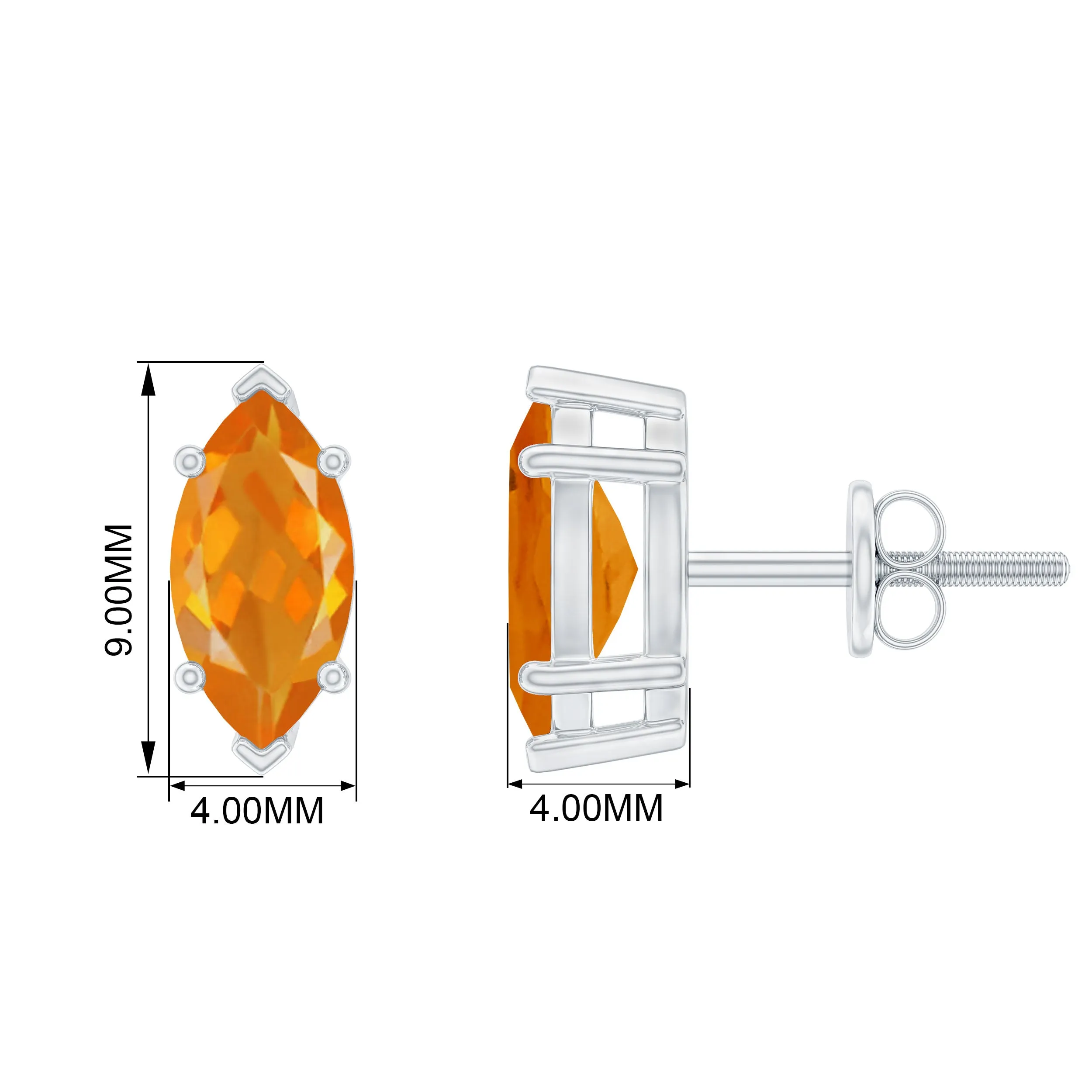 4X8 MM Marquise Cut Fire Opal Solitaire Stud Earrings