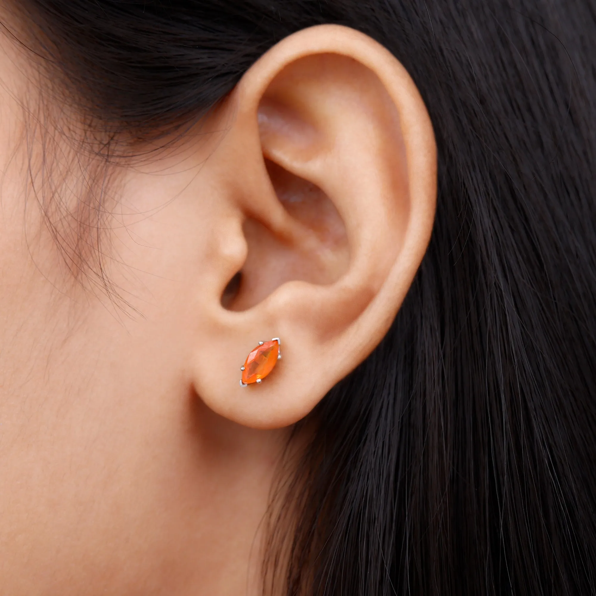 4X8 MM Marquise Cut Fire Opal Solitaire Stud Earrings