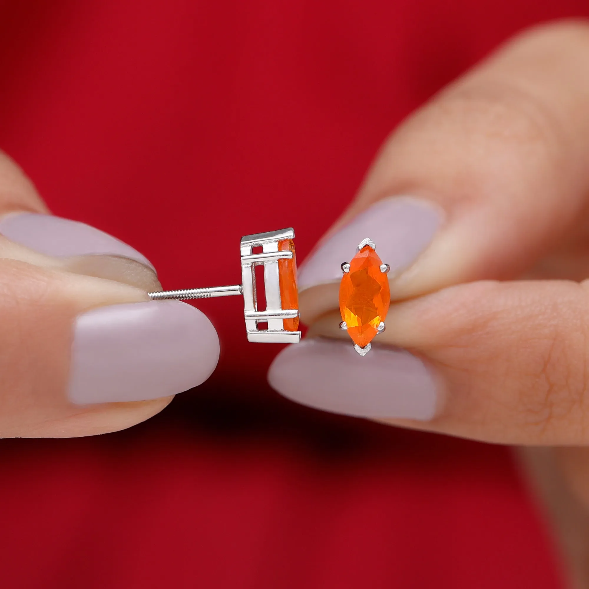 4X8 MM Marquise Cut Fire Opal Solitaire Stud Earrings