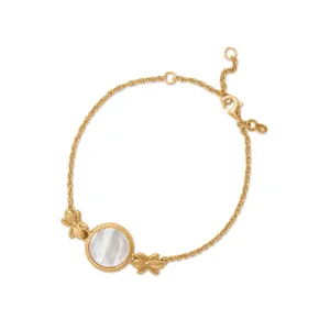 6"   1.5" 14 Karat Gold Plated Antique Style Mother of Pearl Bracelet