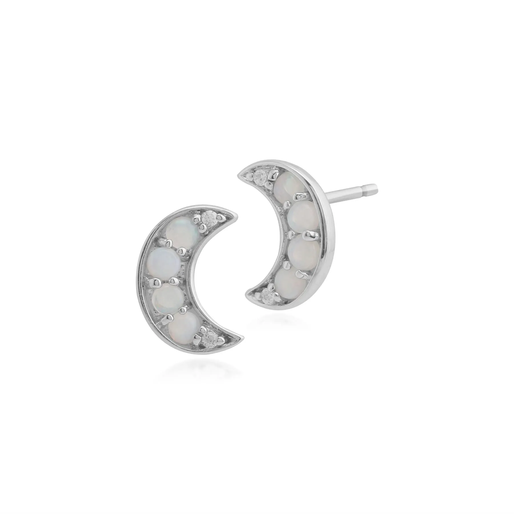 9 karat Weißes Gold Opal & Diamant Ohrstecker Ohrringe