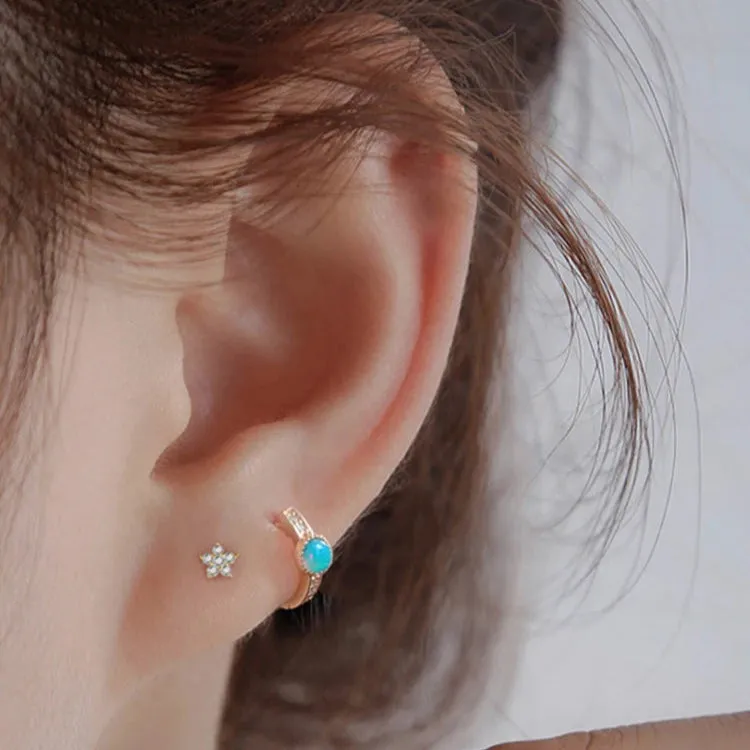 925 Sterling Silver Hoop Earrings Charm Jewelry - Mini Round Opal Zircon - Xm300