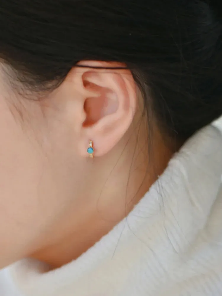 925 Sterling Silver Hoop Earrings Charm Jewelry - Mini Round Opal Zircon - Xm300