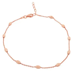 925 Sterling Silver Rose Gold-Tone Two-Tone Womens Link Chain Anklet Bracelet
