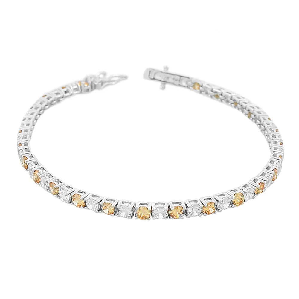 925 Sterling Silver Round White Pink CZ Classic Tennis Bracelet