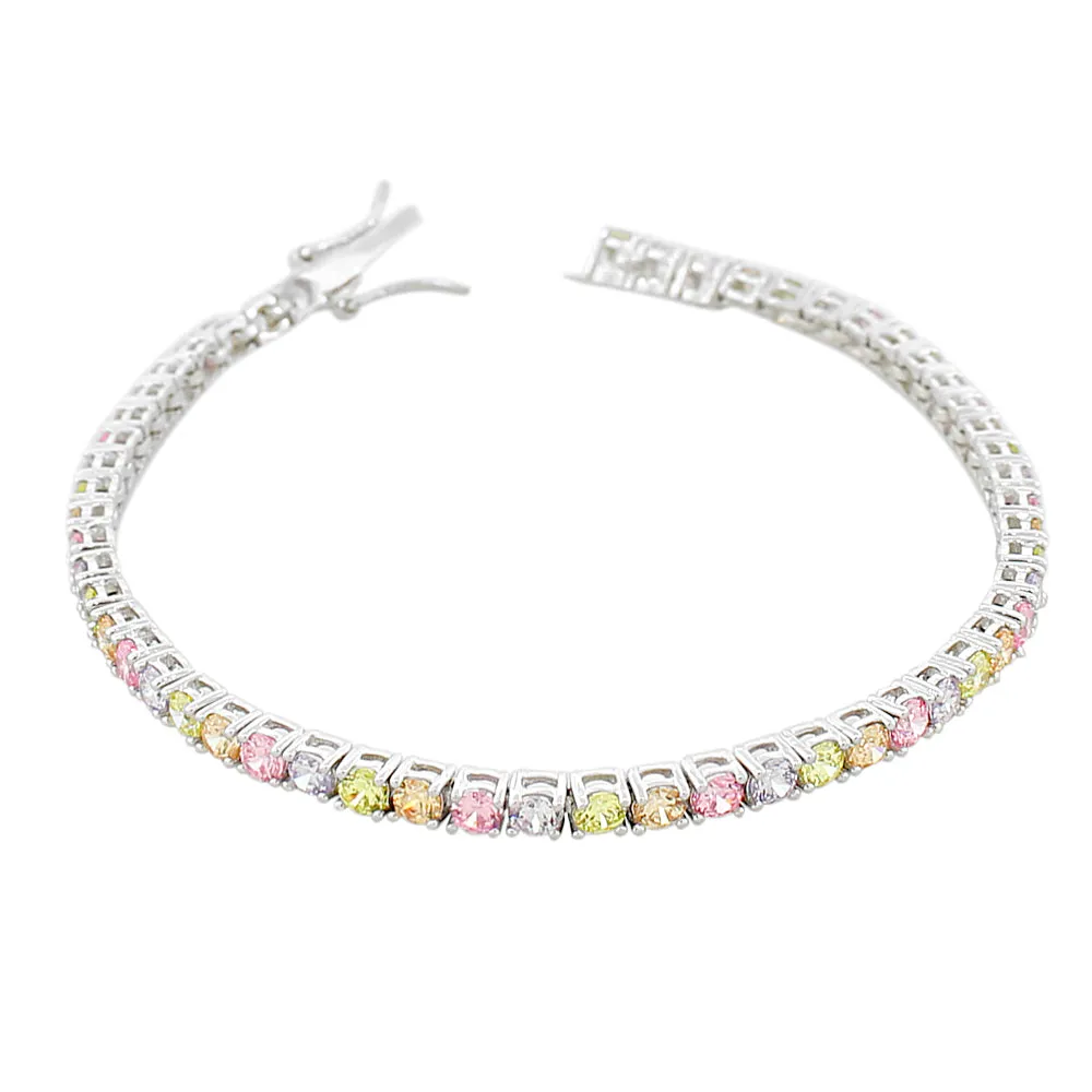 925 Sterling Silver Round White Pink CZ Classic Tennis Bracelet
