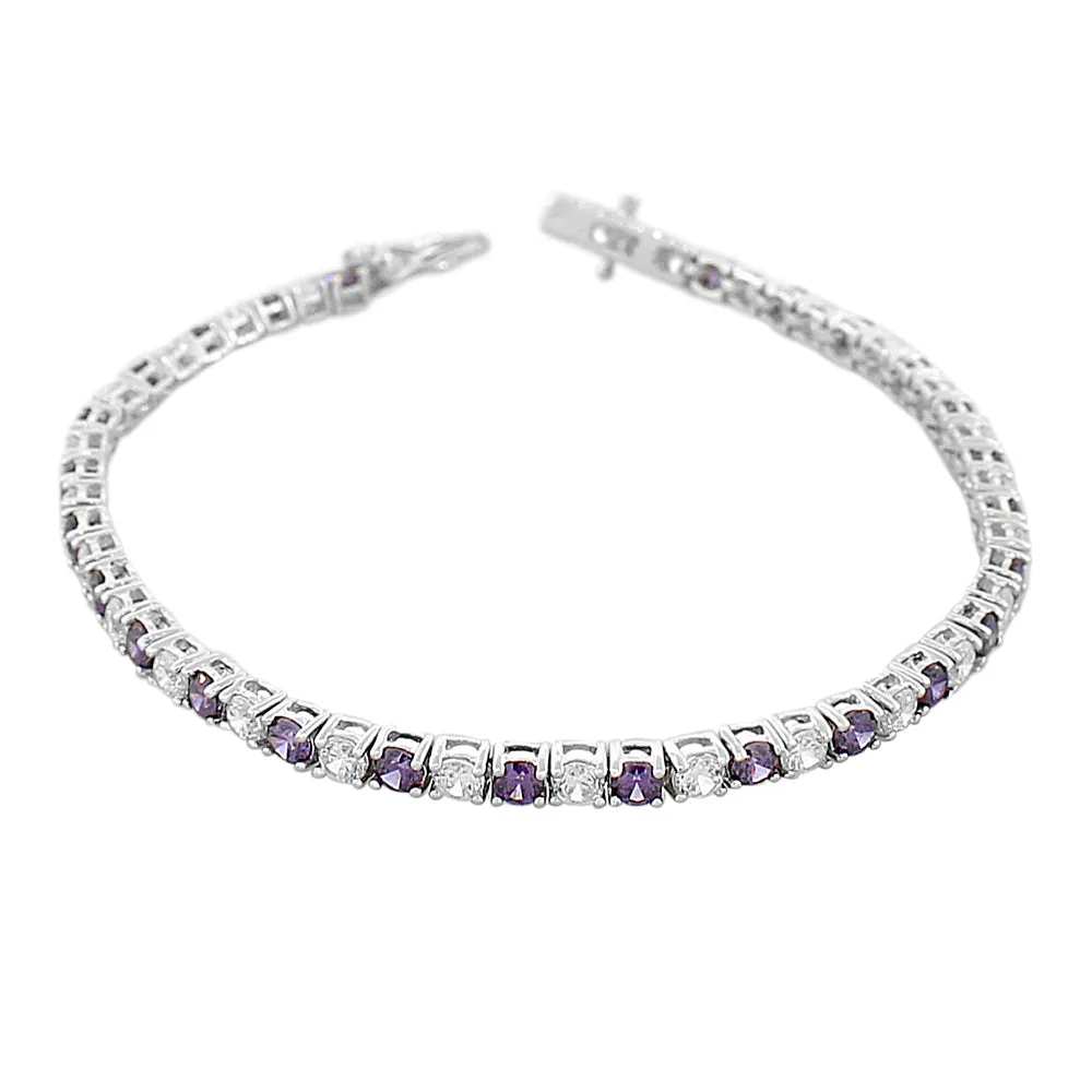 925 Sterling Silver Round White Pink CZ Classic Tennis Bracelet