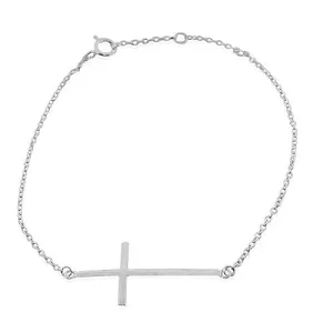 925 Sterling Silver Sideways Religious Cross Link Chain Bracelet