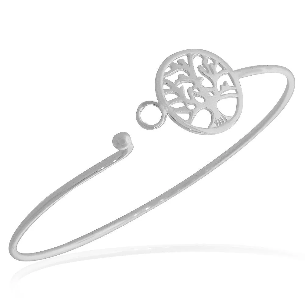 925 Sterling Silver Tree of Life Classic Charm Bangle Bracelet