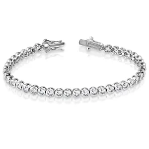 925 Sterling Silver White Clear CZ Bezel-Set Tennis Bracelet, 7"