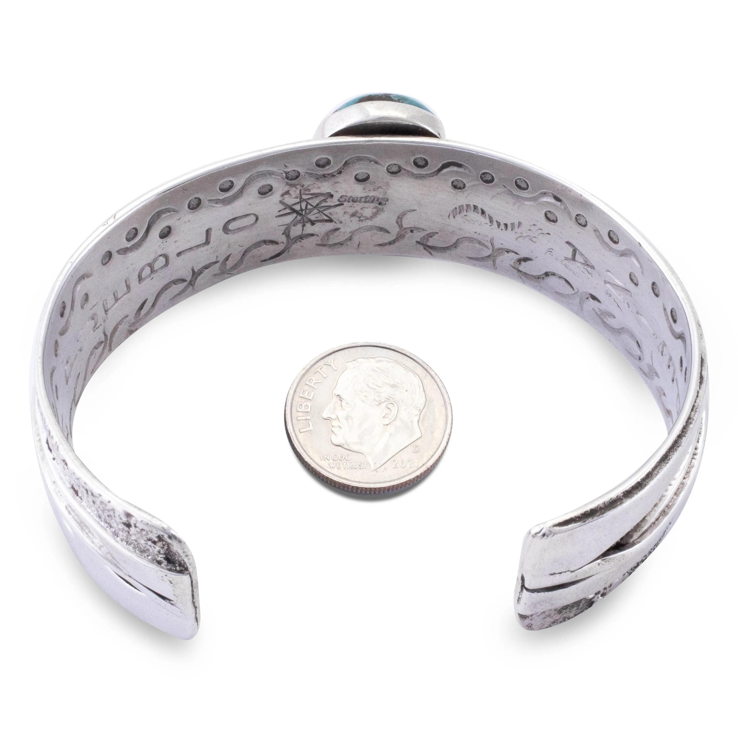 Abraham Peina Zuni Sonoran Gold Turquoise USA Native American Made 925 Sterling Silver Cuff