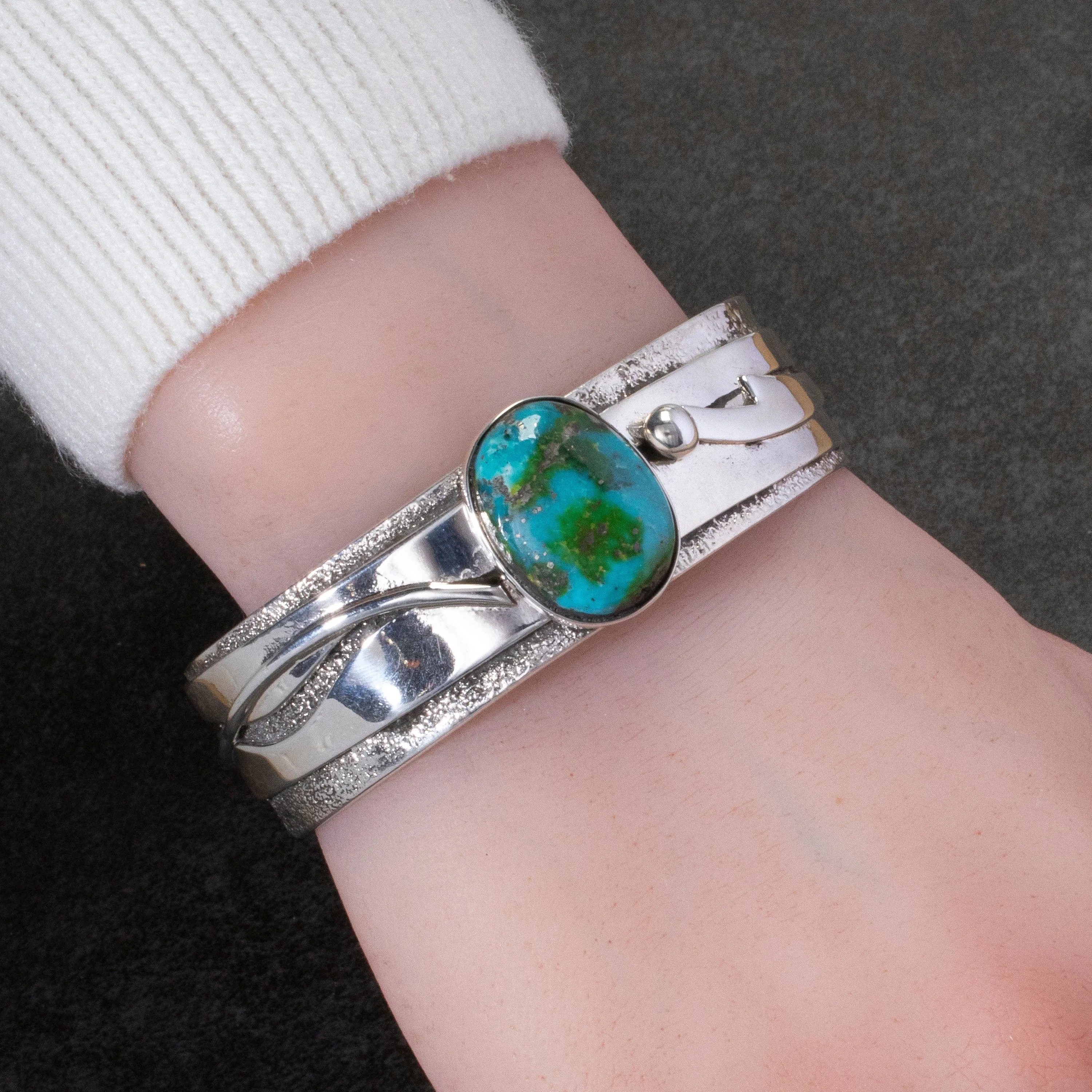 Abraham Peina Zuni Sonoran Gold Turquoise USA Native American Made 925 Sterling Silver Cuff
