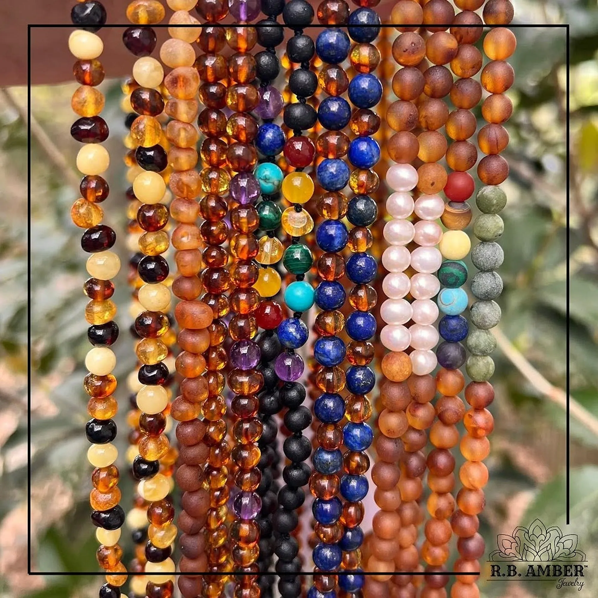 Adults | Freshwater Pearl   Raw Cognac Amber Necklace