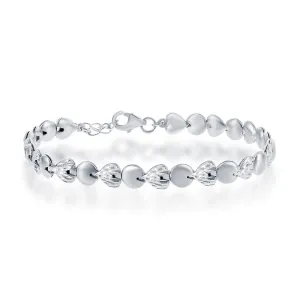 Alternating Heart and Circle Design Bracelet - Sterling Silver