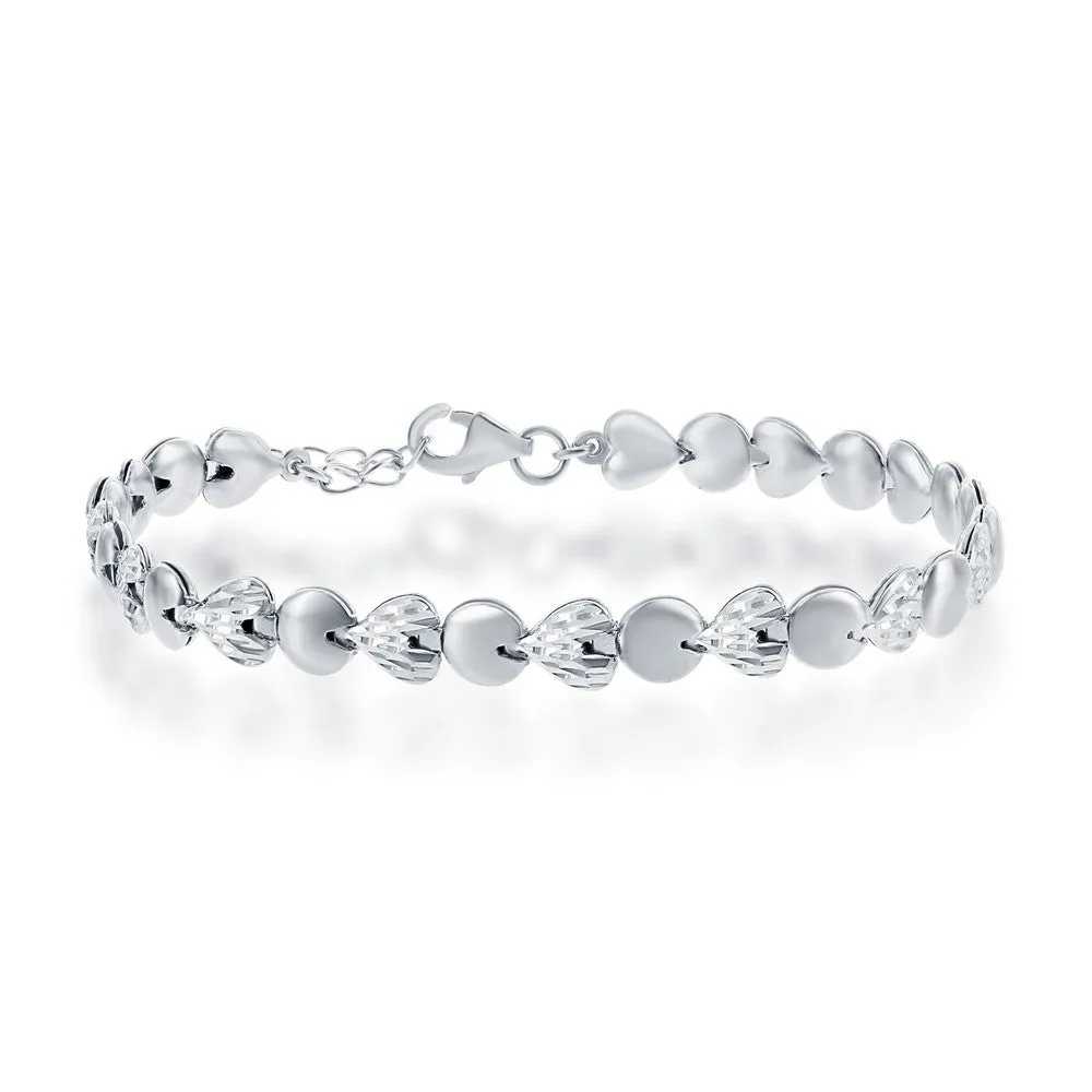 Alternating Heart and Circle Design Bracelet - Sterling Silver
