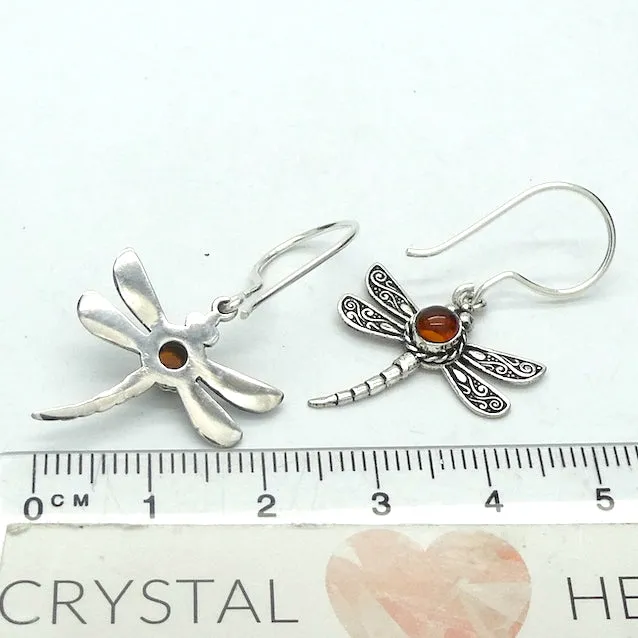 Amber Dragonfly Earrings,  925 Sterling Silver