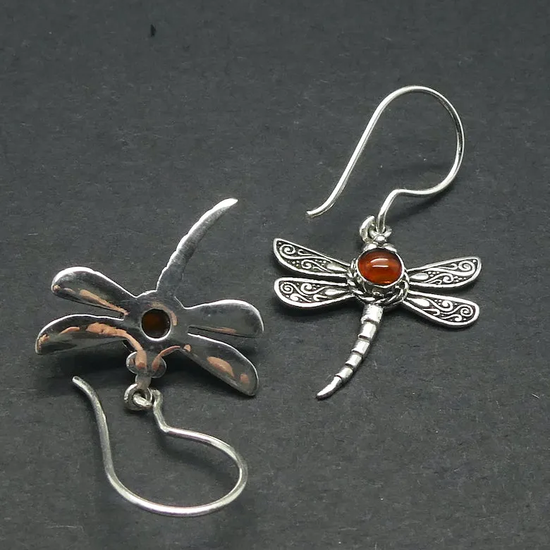 Amber Dragonfly Earrings,  925 Sterling Silver