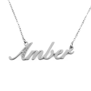 Amber Italic Personalised Name Necklace With Cubic Zirconia Silver Tone , Custom Dainty Name Pendants, Jewellery for Ladies, Girlfriend, Mother, Sister, Friends