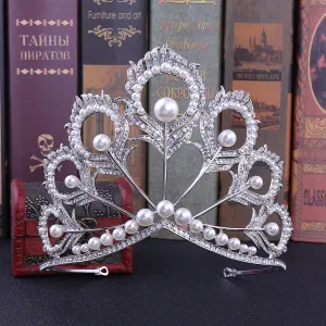American rhinestone bridal tiara peacock feather pearl large crown wedding dress accessories crown