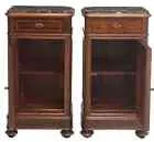 Antique Bedside Cabinets, (2) Italian Inlaid Rosewood, Marble-Top , Early 1900s!