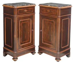 Antique Bedside Cabinets, (2) Italian Inlaid Rosewood, Marble-Top , Early 1900s!